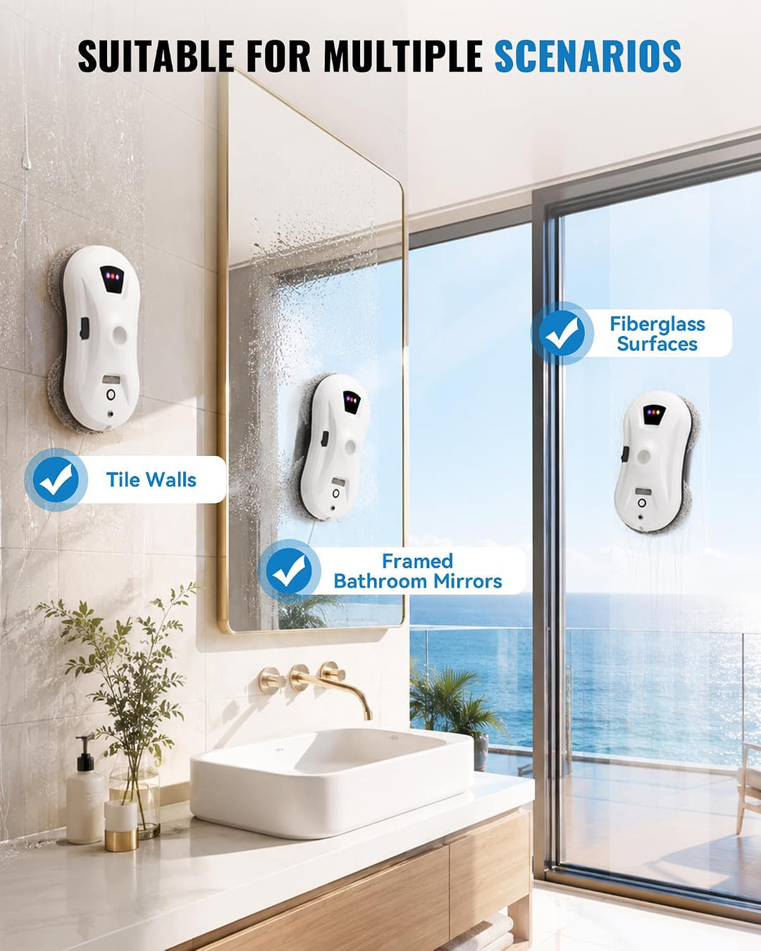 Fensterputzroboter mit Dual-Rotationssystem & Sprühfunktion, 2800Pa, Automatischer Fensterreiniger,