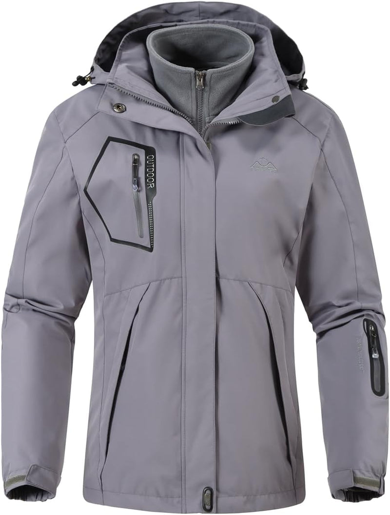 YSENTO Damen 3-in-1 Skijacke Winter FleeceJacke Wasserdichte Winddichte Warme Funktions Outdoor Soft