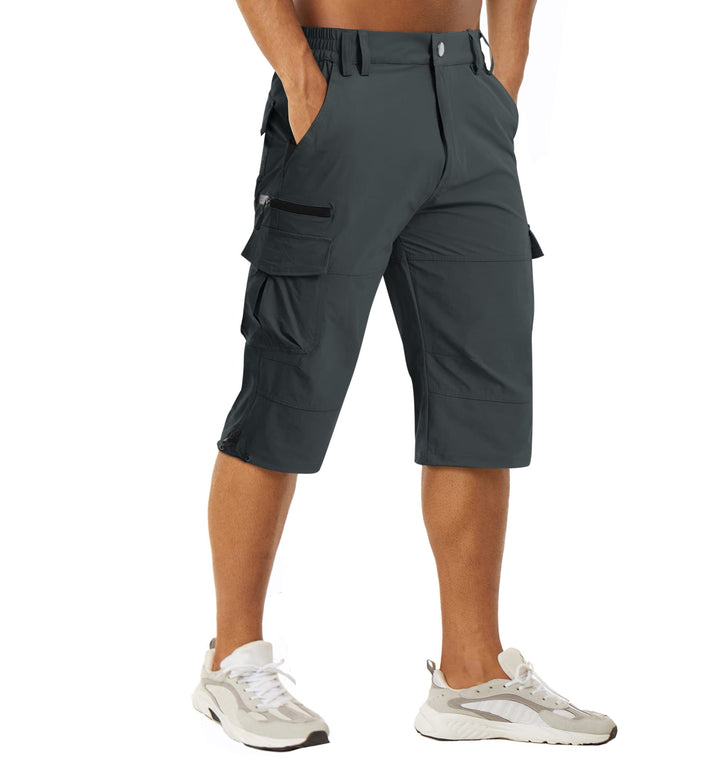 MAGCOMSEN Herren 3/4 Hose Schnelltrocknend Outdoor Shorts mit 7 Taschen Leicht Sommer Caprihose Atmu