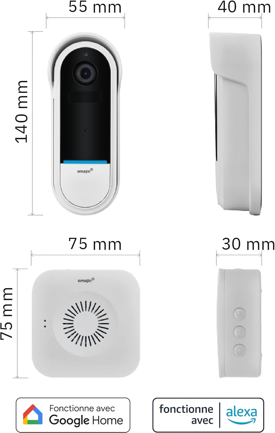 OMAJIN by Netatmo, Smarte Videotürklingel, 2 K, schnurlos, Batterien, Gong inbegriffen, Bewegungs-/P