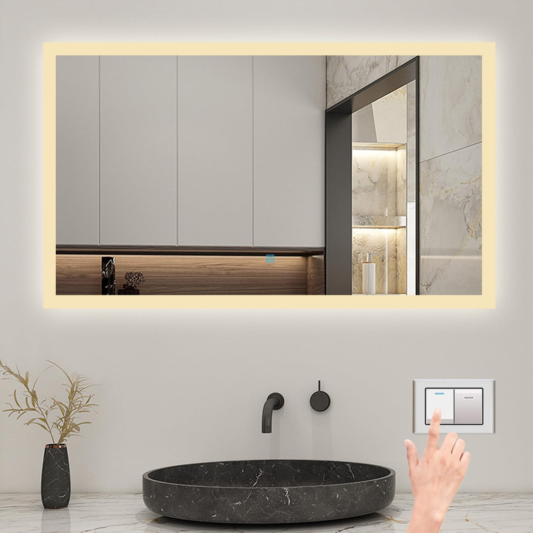 60x50cm LED Badspiegel mit Wandschalter/Touchschalter,Badspiegel mit Beleuchtung,Beschlagfrei,Badezi