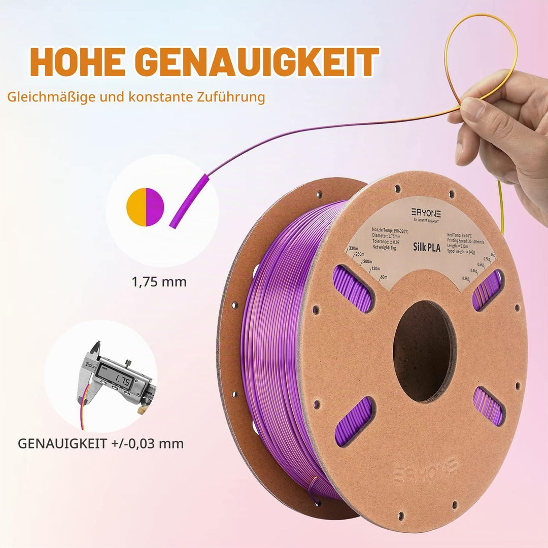 ERYONE Dual Seiden PLA Filament 1.75mm,Co-Extrucsion PLA Seiden Filament für 3D Drucker +/- 0,03 mm,