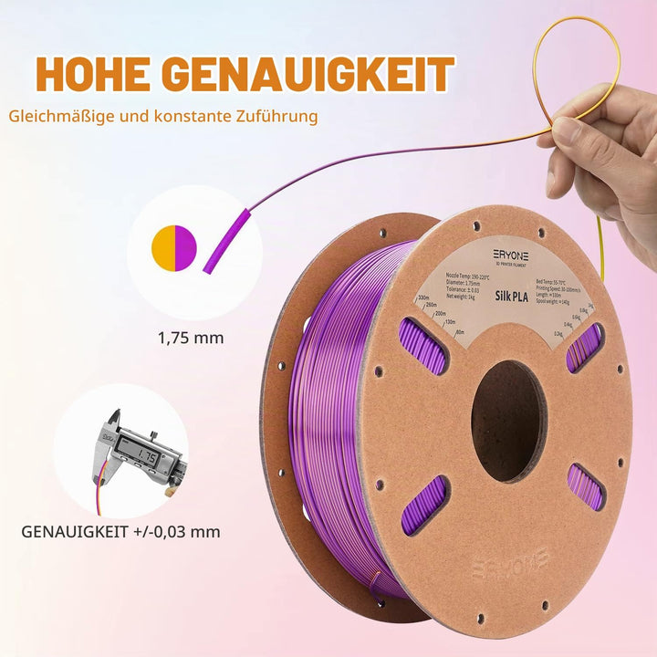 ERYONE Dual Seiden PLA Filament 1.75mm,Co-Extrucsion PLA Seiden Filament für 3D Drucker +/- 0,03 mm,