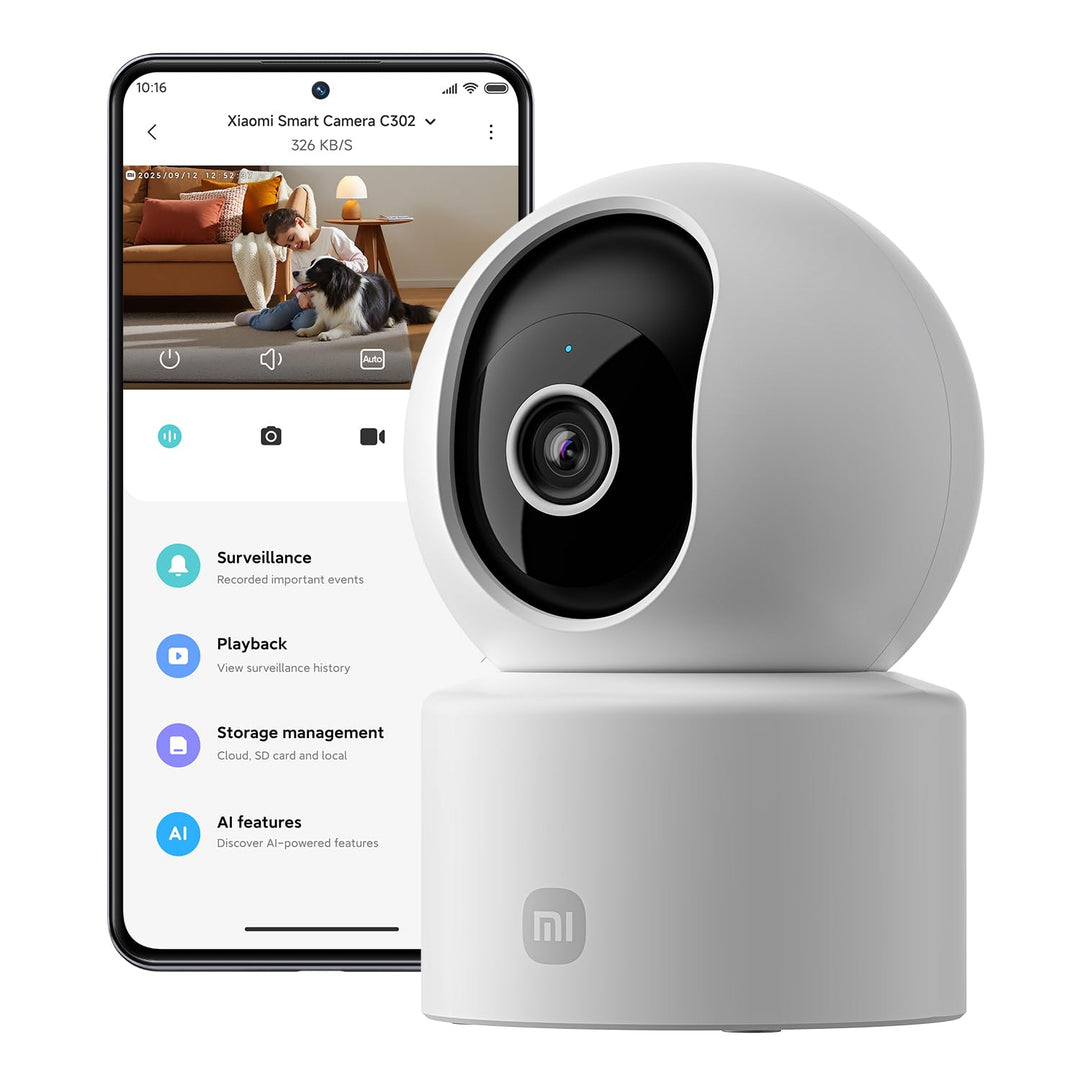 XIAOMI C302 Überwachungskamera Innen 2K, 360 Grad Kamera Überwachung Innen, KI-Erkennung, Physische