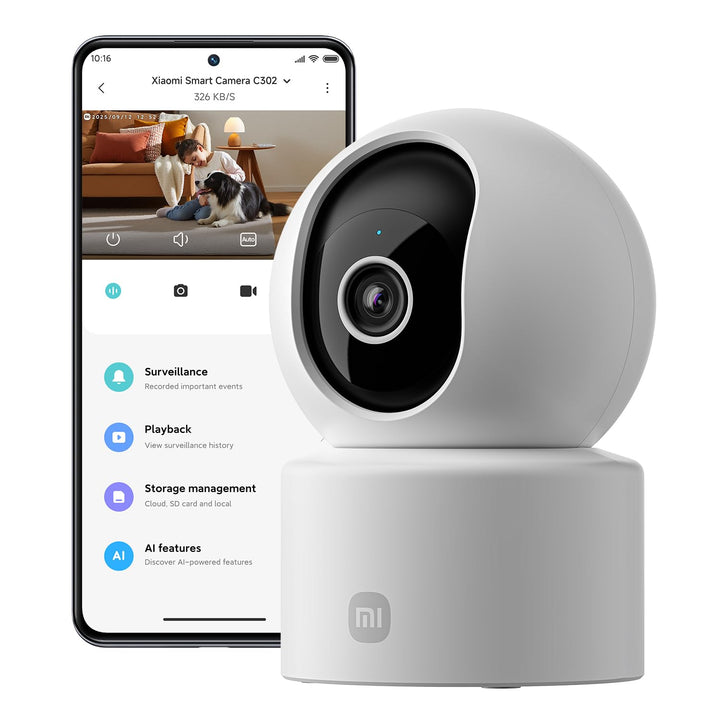 XIAOMI C302 Überwachungskamera Innen 2K, 360 Grad Kamera Überwachung Innen, KI-Erkennung, Physische