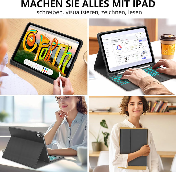 Hülle Tastatur für iPad A16 11. Gen 11" 2025, iPad 10. Gen 2022 10.9" | Touchpad Magnetische Hinterg