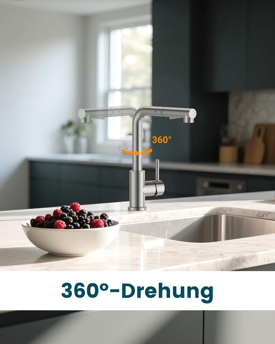DAYONE Niederdruck Wasserhahn Küche mit Brause Ausziehbar, Küchenarmatur mit 3 Anschlüssen für Boile