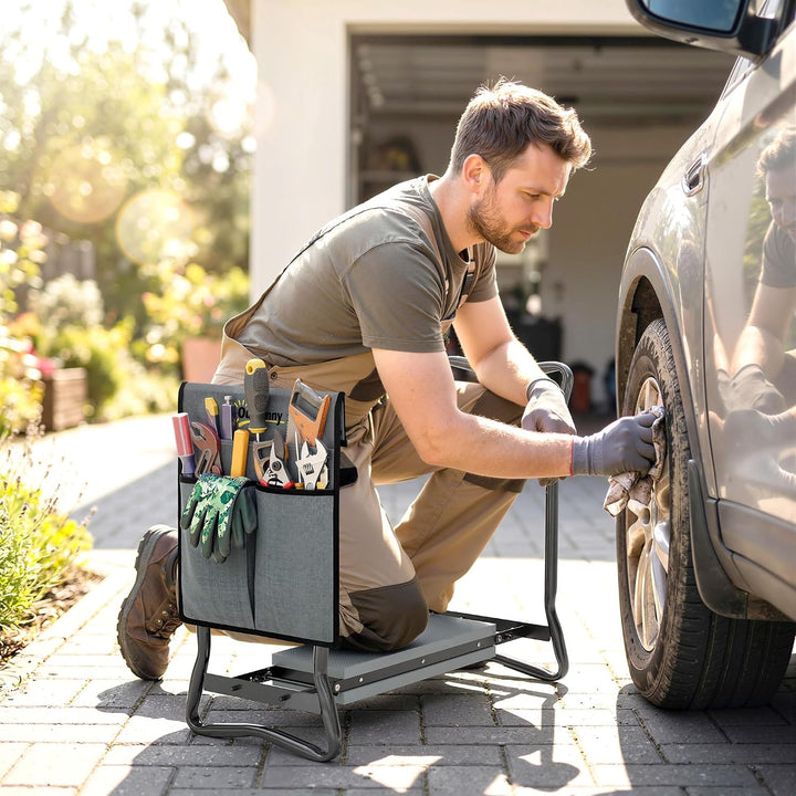 Outsunny Kniebank für Gartenarbeit klappbar Gartenhocker mit Kniekissen Werkzeugtaschen Polsterung K