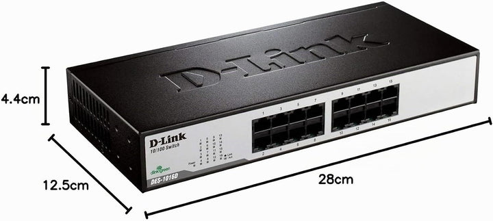 D-Link DES-1016D 16-Port Fast Ethernet Switch (10/100 Mbit/s-Anschlüsse, bis zu 200 Mbit/s im Full-D