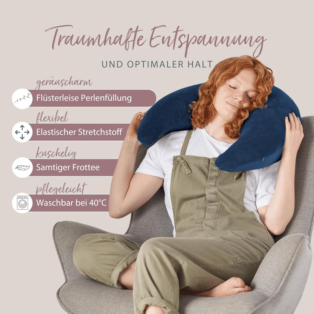 Theraline Plüschmond Stillkissen, Kopfkissen und Nackenkissen mit Perlen, ergonomisches Kissen zum S