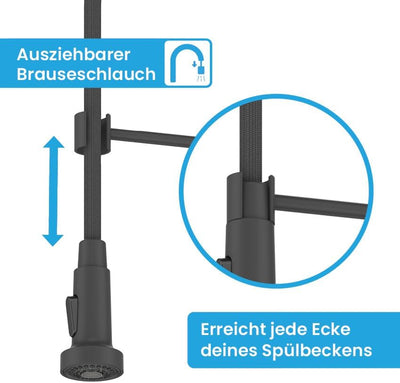 Bächlein Küchenarmatur Nedo – 360 Grad schwenkbar (matt schwarz) – Einhand-Spültischbatterie aus Ede