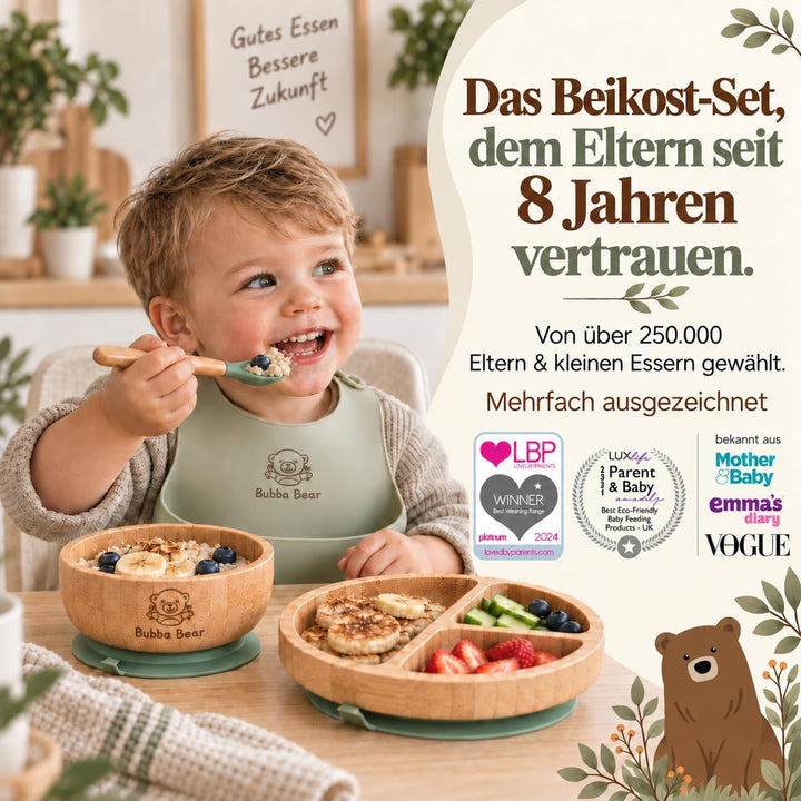 Bubba Bear Kindergeschirr-Set | Kinderteller mit Saugnapf | Geschirrset für Kleinkinder | Unterteilt