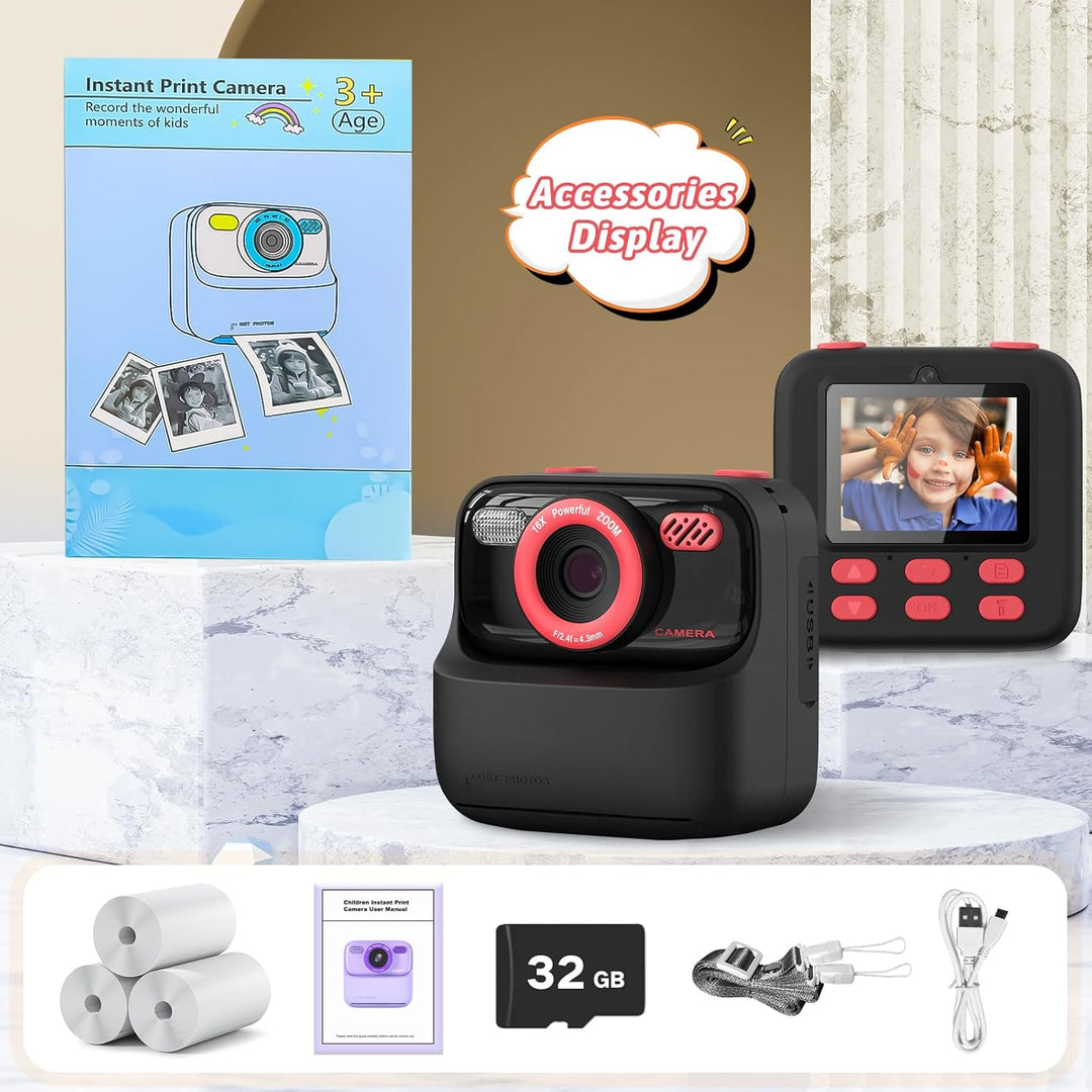 Upgrade Kinderkamera Sofortdruck für Jungen und Mädchen, 1080P HD Dual-Linse Selfie Digitalkamera mi