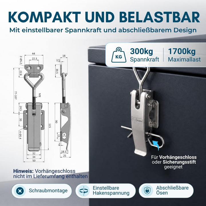 FTsolid einstellbarer Spannverschluss aus Edelstahl ESS3 Kistenverschluss rostfrei verstellbar Hebel