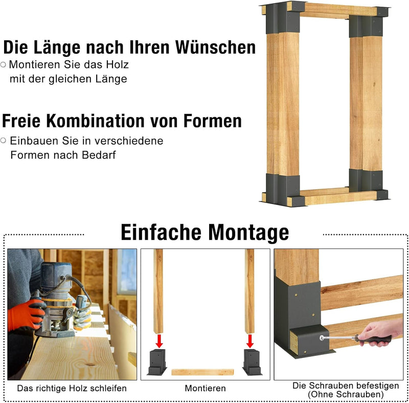 LZQ Holzstapelhilfe 8 Stück Feuerverzinkt Holz Stapelhilfe für Brennholz, Stabile Holzstapelhalter f