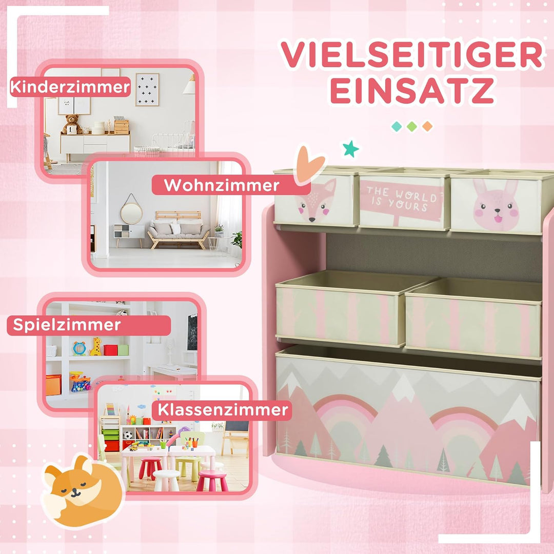 ZONEKIZ Kinderregal, Spielzeugregal mit 6 herausnehmbaren Aufbewahrungsboxen aus Vliesstoff, Bücherr