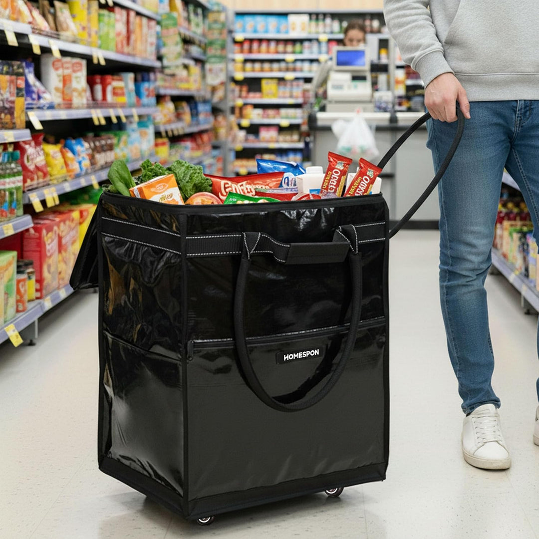 HOMESPON Faltbarer Einkaufstrolley mit Rollen Grosse Wasserdicht Wiederverwendbare Einkaufswagen mit