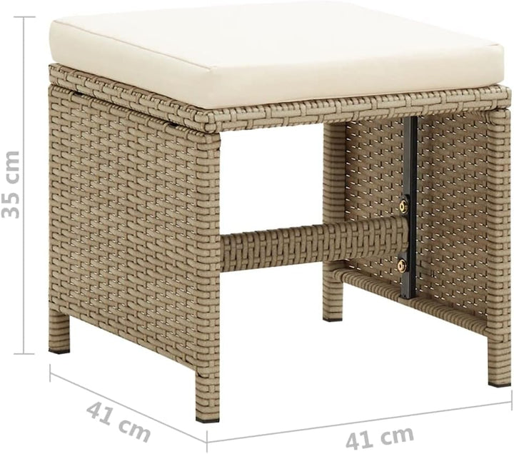 vidaXL 2X Gartenhocker mit Sitzkissen Sitzhocker Hocker Rattanhocker Gartenmöbel Fusshocker Garten B