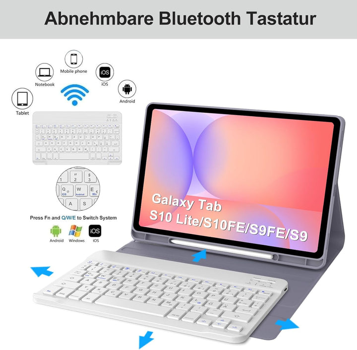 Tastatur für Samsung Galaxy Tab S10 Lite AI Tablet 10.9" 2025/S10 FE, Hülle mit Tastatur für Samsung