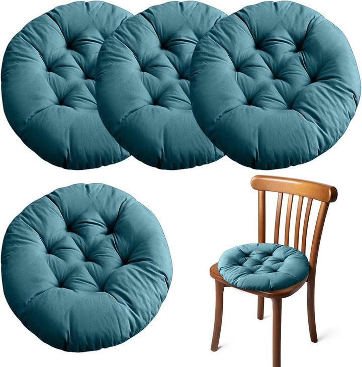 4er Set Stuhlkissen Rund 40cm, Runden Sitzkissen Gefüllte Sitzkissen, Stuhlkissen Anthrazit für Gart