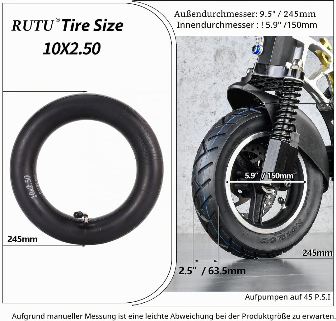 RUTU 10 x 2,50 Ersatzreifen und Schlauch für Smart Self Balancing Elektroroller, Hoverboard passend