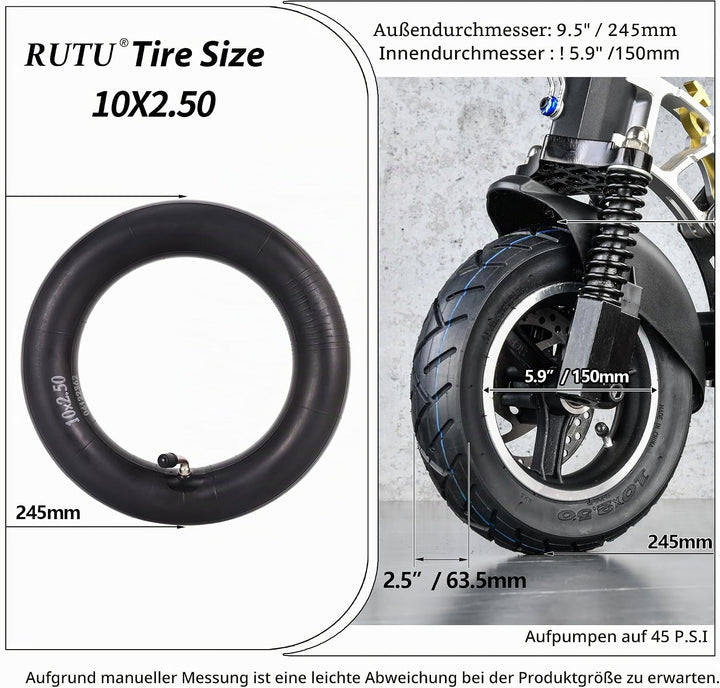 RUTU 10 x 2,50 Ersatzreifen und Schlauch für Smart Self Balancing Elektroroller, Hoverboard passend