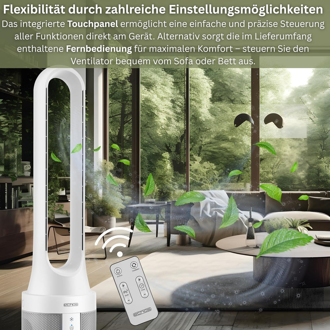 Echos® Turmventilator leise mit Fernbedienung – Energiesparender Standventilator/Säulenventilator mi