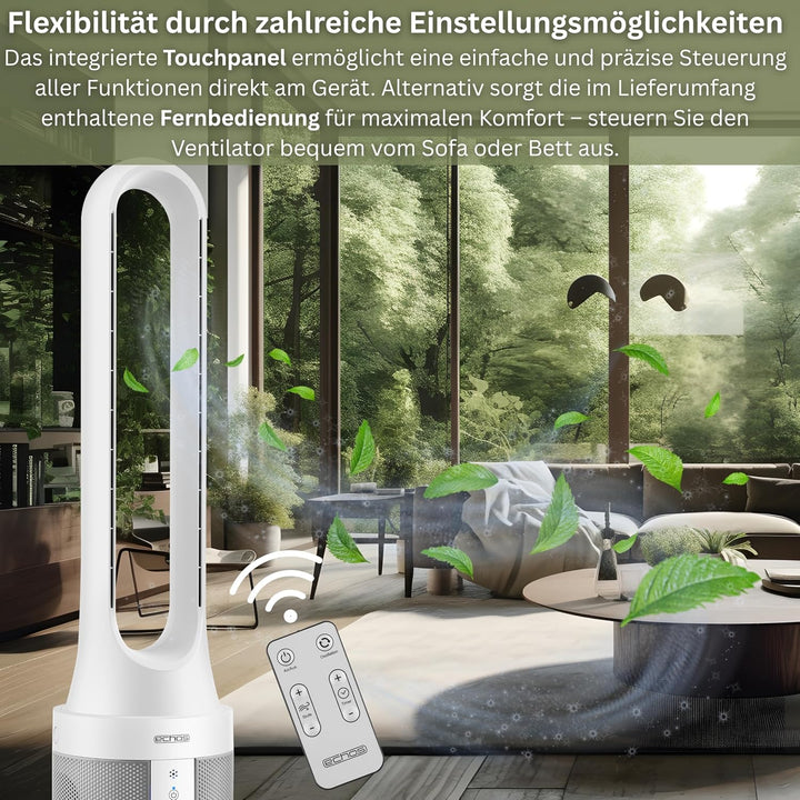 Echos® Turmventilator leise mit Fernbedienung – Energiesparender Standventilator/Säulenventilator mi