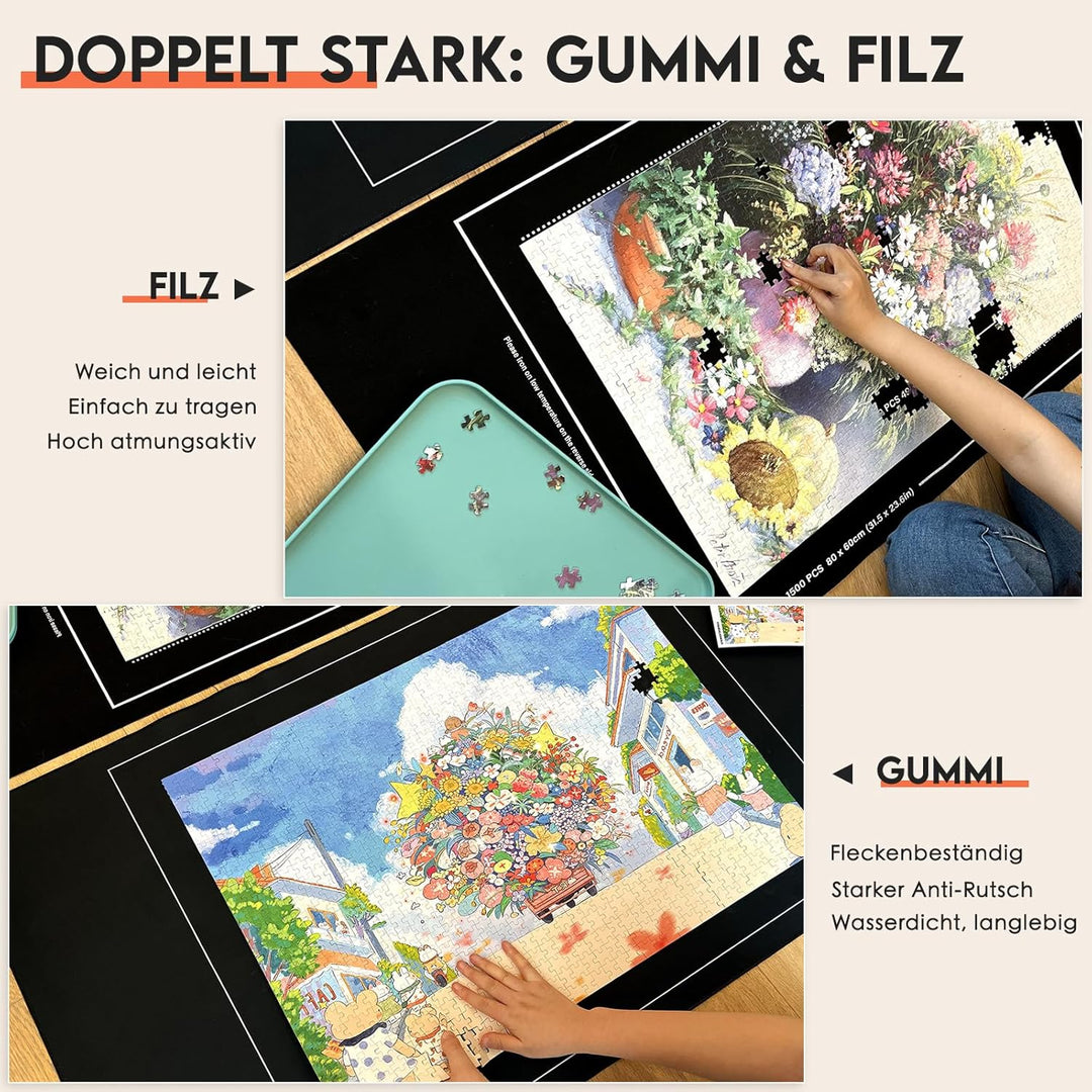 Nariolar Puzzlematte 500/1000/1500 Teile, 2er Set aus Gummi und Filz – Puzzleteppich dient als prakt