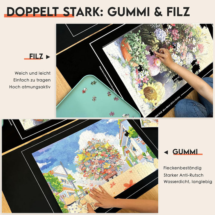 Nariolar Puzzlematte 500/1000/1500 Teile, 2er Set aus Gummi und Filz – Puzzleteppich dient als prakt