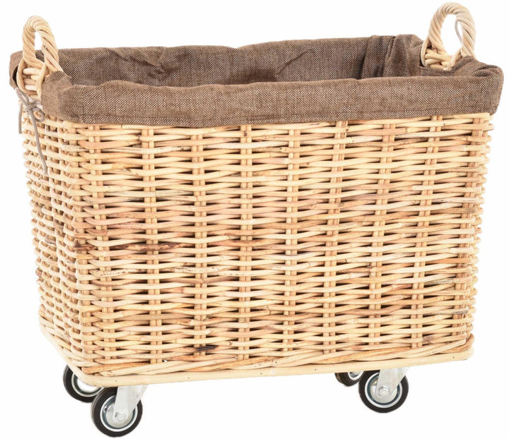 Stabiler Kaminholzkorb Flechtkorb mit Inlett Roll Holzkorb Rollkorb Natur-Rattan(Hell Natur mit Roll