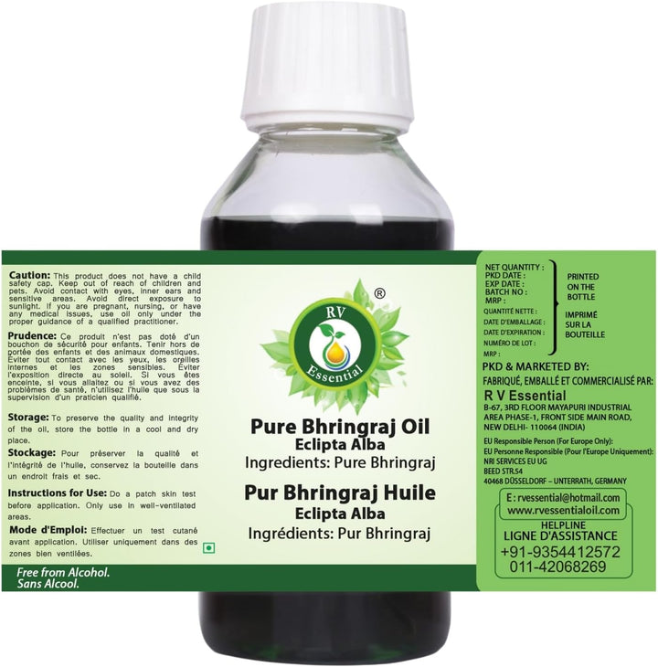 R V Essential Reines Bhringraj Öl 100ml (3.38 Unzen) - Eclipta Alba (100% reine und natürliche selte