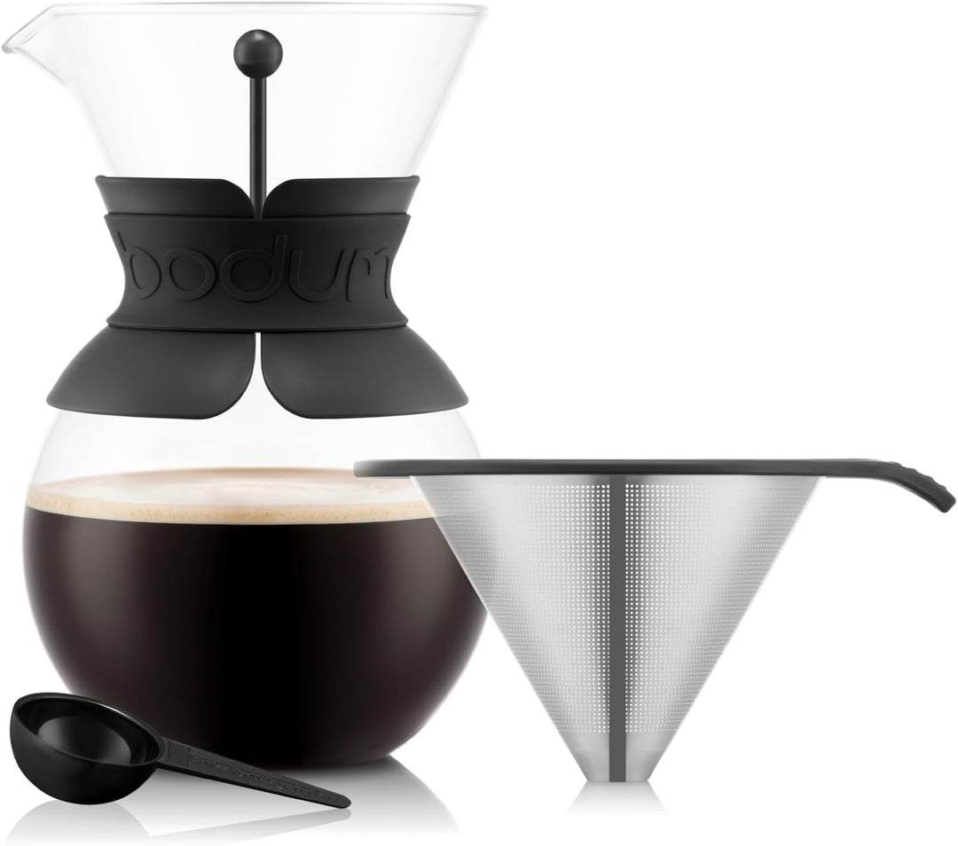 Bodum Pour Over Kaffeebereiter mit Permanentfilter Kurze Tülle 1 L 34 Oz 34oz Schwarzes Band, 34oz S