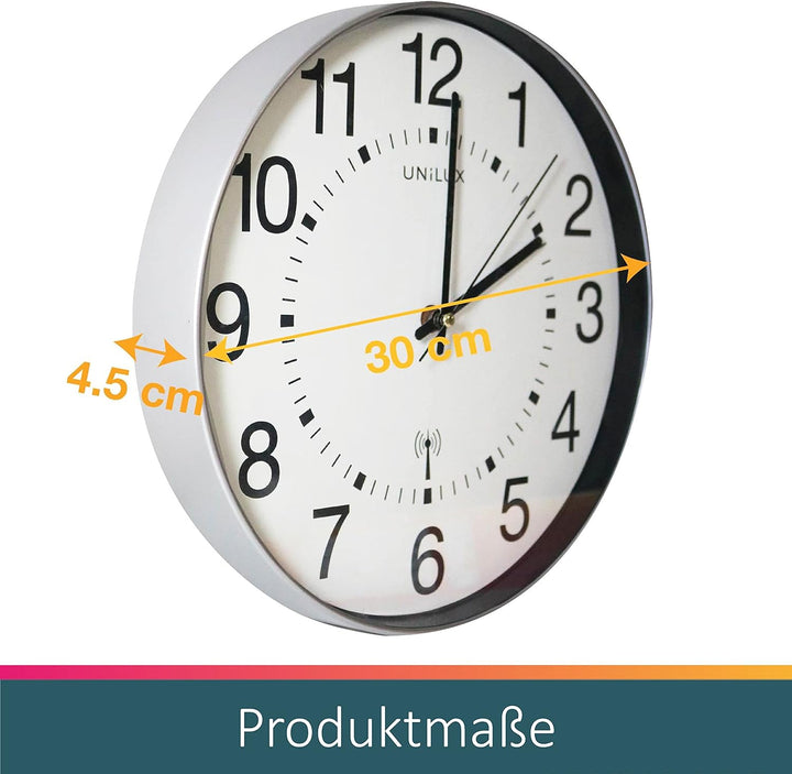 Unilux Funk-Wanduhr Maxi Wave, 30cm, silbergrau, Grau