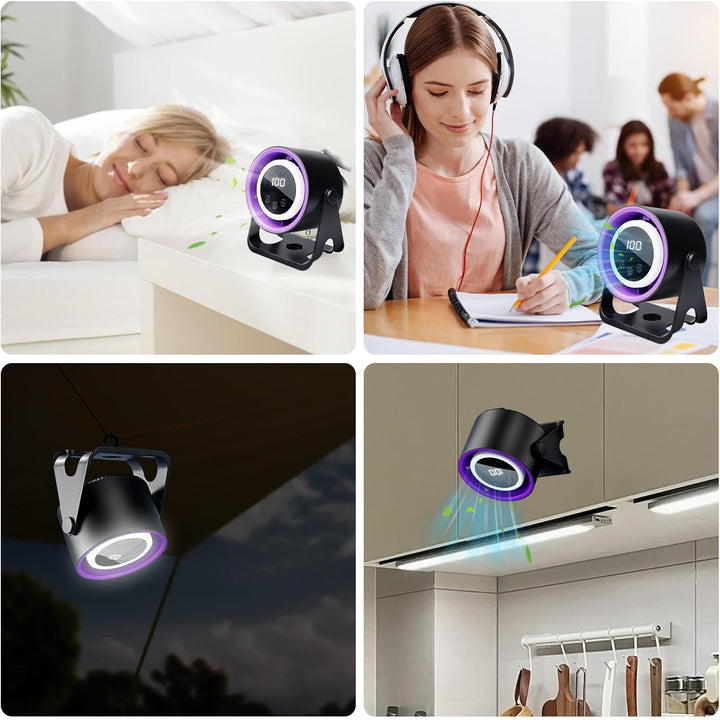 BORDEAG Wiederaufladbarer USB-Ventilator mit Digitalanzeige 100 Geschwindigkeiten, 360° Drehung, Lei