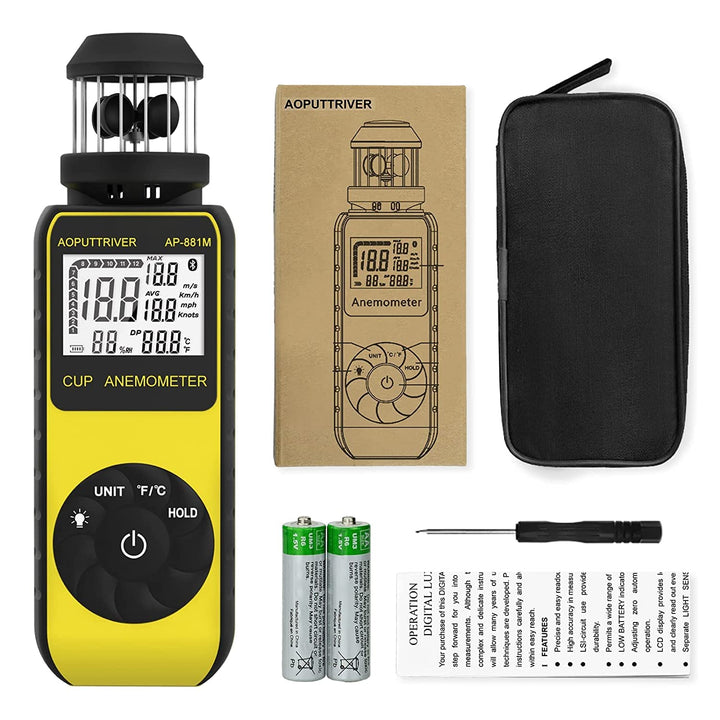 Digitaler Anemometer Handheld AP-881M Windmesser Anemometer mit 360°Windrichtung Wind Cup Anemometer