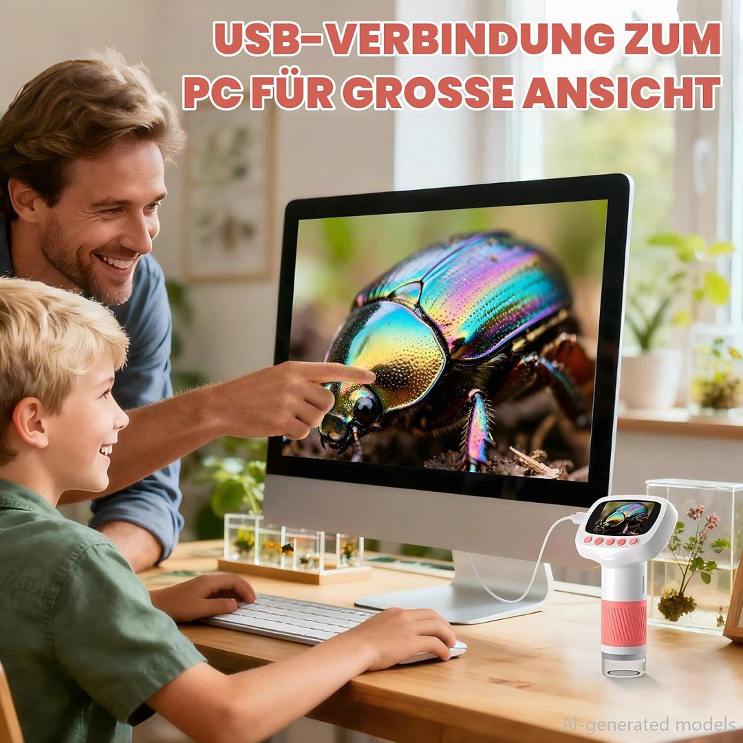 Mikroskop für Kinder ab 3 Jahren, 1000X Tragbares Handmikroskop mit 2&