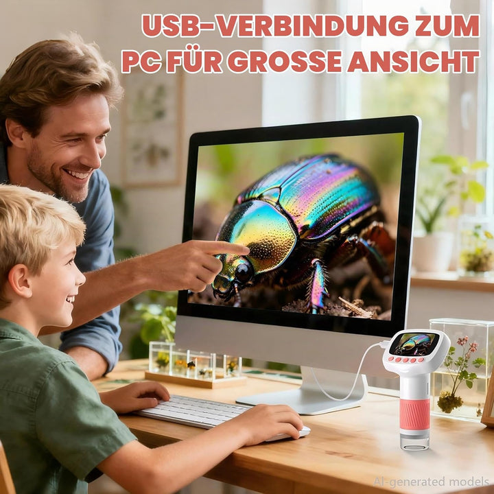 Mikroskop für Kinder ab 3 Jahren, 1000X Tragbares Handmikroskop mit 2&