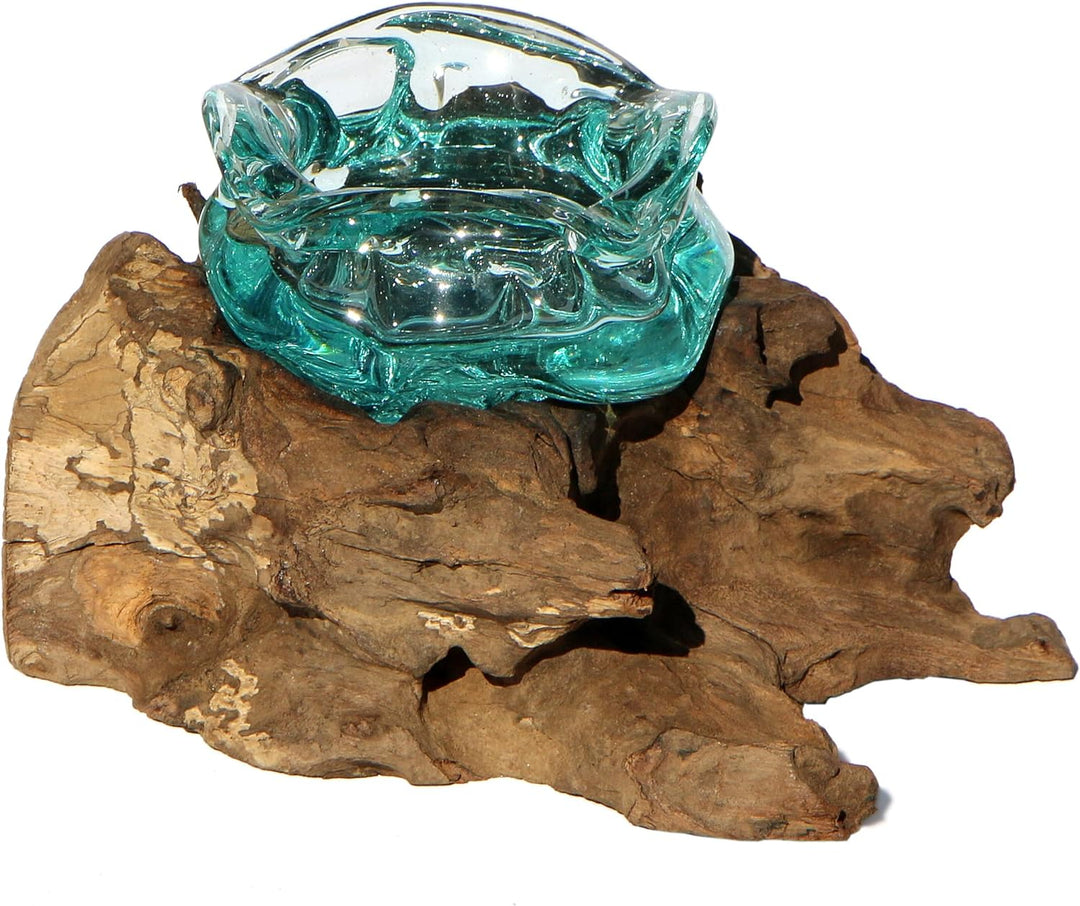 Wogeka - Wurzelholz-Glas Aschenbecher - Handarbeit als besondere Geschenkidee für Raucher zu Geburts