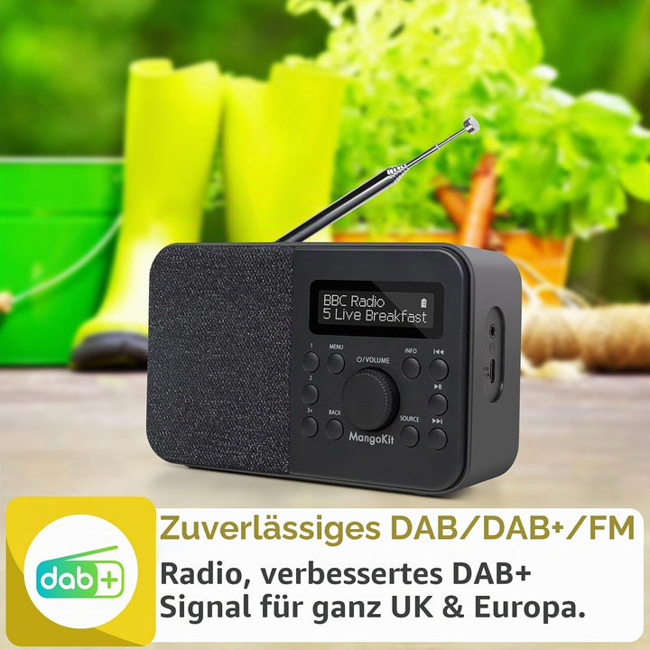 MangoKit PR2S Tragbares DAB+ Digitalradio,Küchen-FM-Radio,Bluetooth-Lautsprecher,Persönliches DAB-Ra