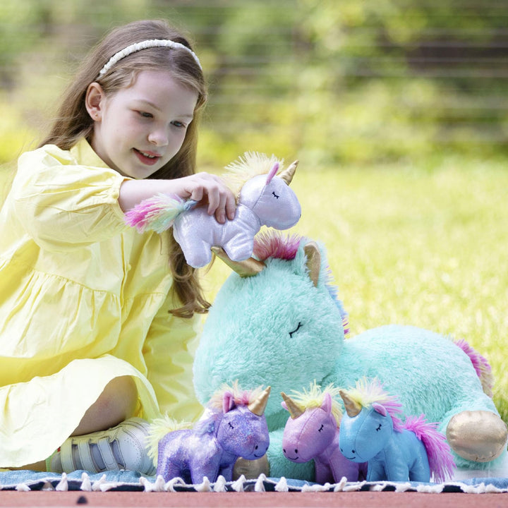 MorisMos Einhorn Kuscheltier gross, 55cm riesen Einhorn Mama mit Babys im Bauch, grosses Plüschtier