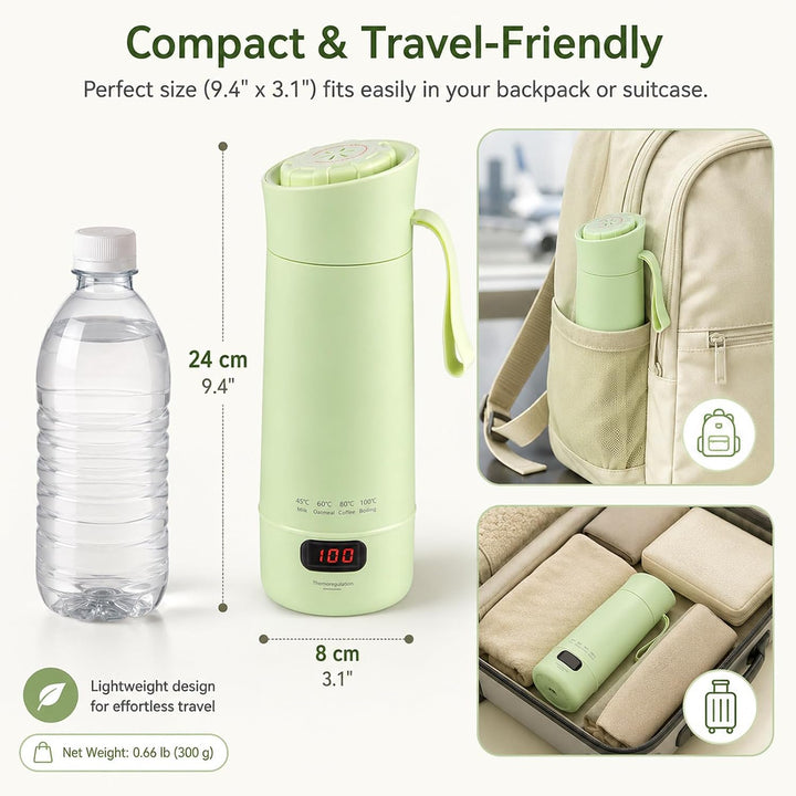 Elektrischer Reisewasserkocher Klein 400ML, 4 Temperatureinstellung | Mini Wasserkocher Automatische