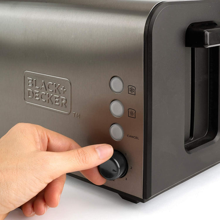 BLACK+DECKER BXTO1000E - 1000W Toaster aus Edelstahl mit extra langem und extra breitem Schlitz, 7 T