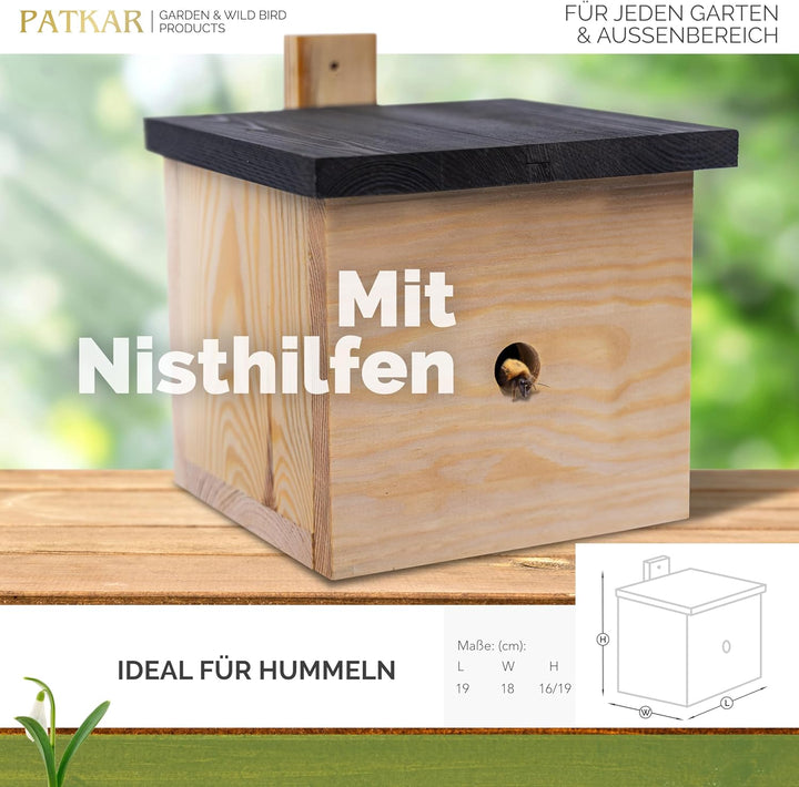 PATKAR® Hummelhaus Hummelkasten [EXTRA STABIL] - Insektenhotel Bienenhotel wetterfest & windfestes K