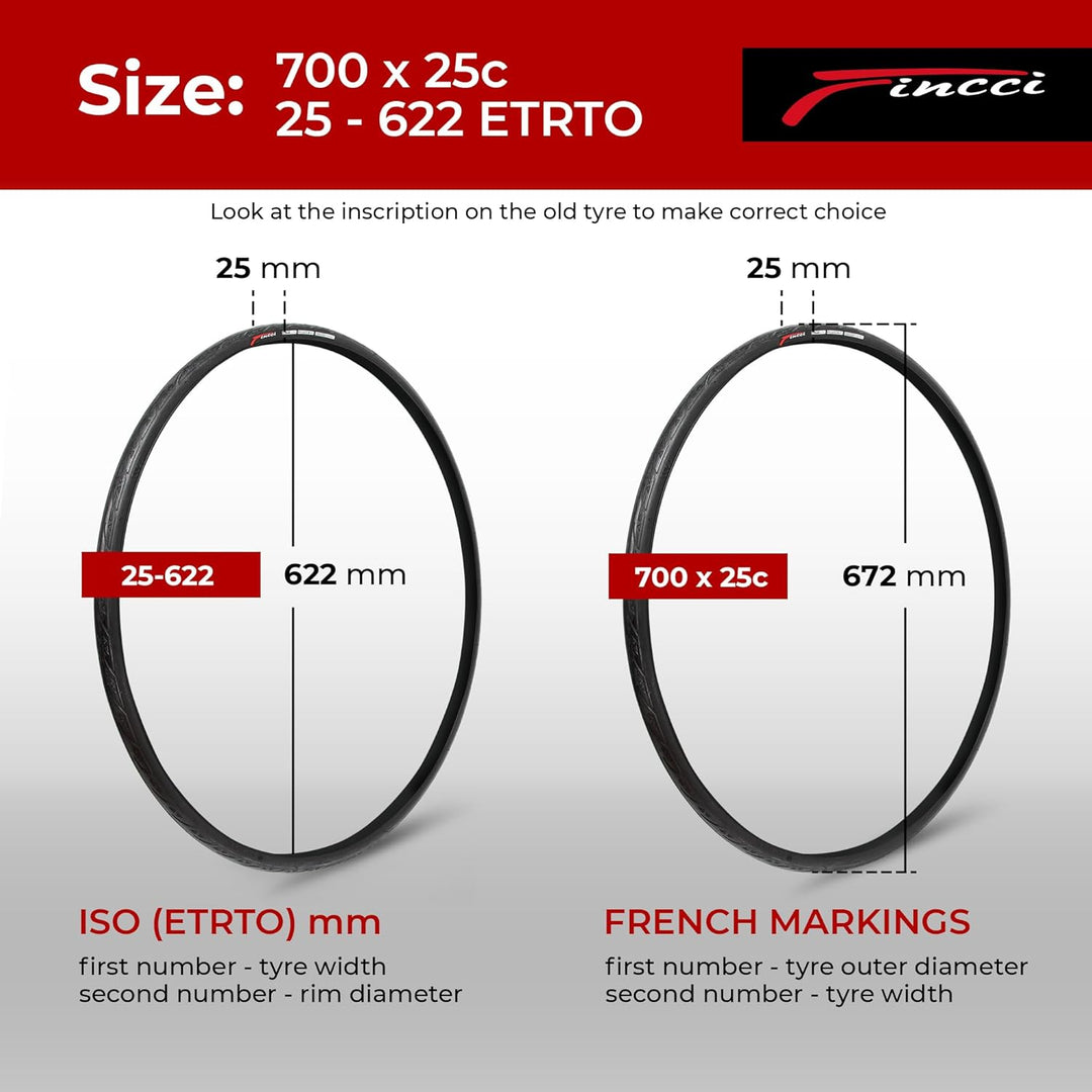 Fincci 700x25c Reifen 25-622 Fahrradreifen mit 3 mm Pannenschutz 60 TPI 700 x 25c Mantel für Radrenn