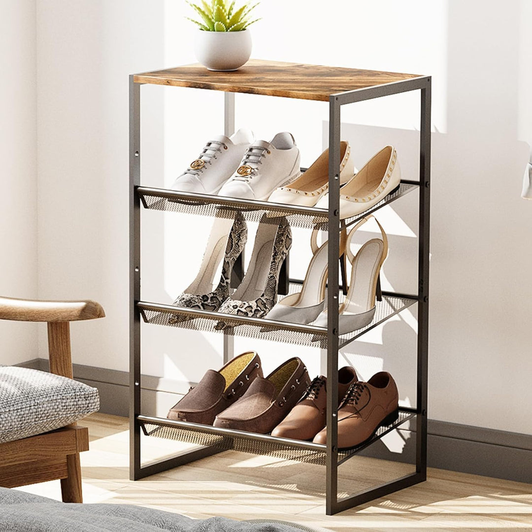 Huhote Schuhregal 4 Ebenen, Schuhständer Metall, Schuhregal Klein, Schuh-Organizer, Schuhaufbewahrun