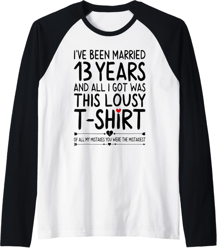 13 Years of Marriage 13th Wedding Anniversary for Her Couple Raglan