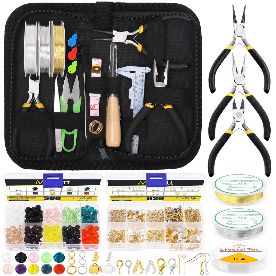 Mardatt 1250Pcs Jewelry Making Supplies Kit Includes 10 Colors 8mm Crystal Beads, Jewelry Pliers, Je