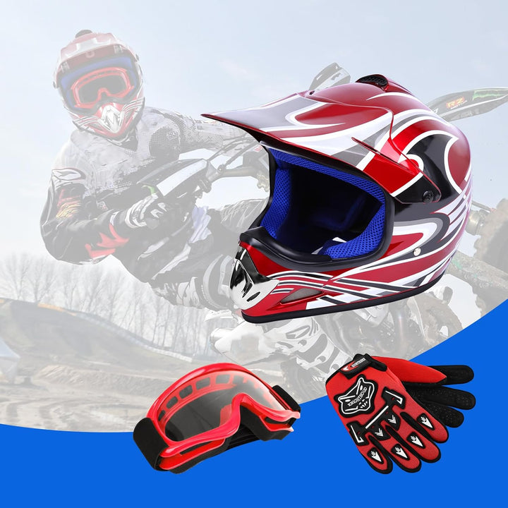 Samger DOT Jugend Kinder Off Road Helm Motocross Helm Dirt Bike ATV Motorradhelm Handschuhe+Brille L