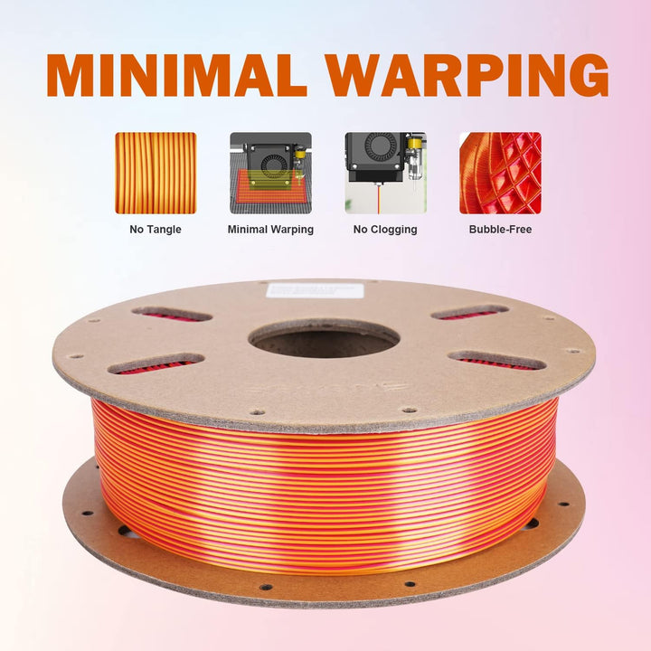 ERYONE Dual Zweifarbig PLA Filament 1.75mm, 3D Drucker Filament 1kg Spule +/- 0,03 mm, Seide Rot & G
